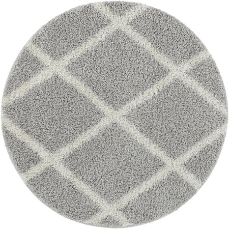 WELL WOVEN Madison Shag Cole Light Grey Modern Tribal Trellis Round Rug 3 ft. 11 in. 78884R